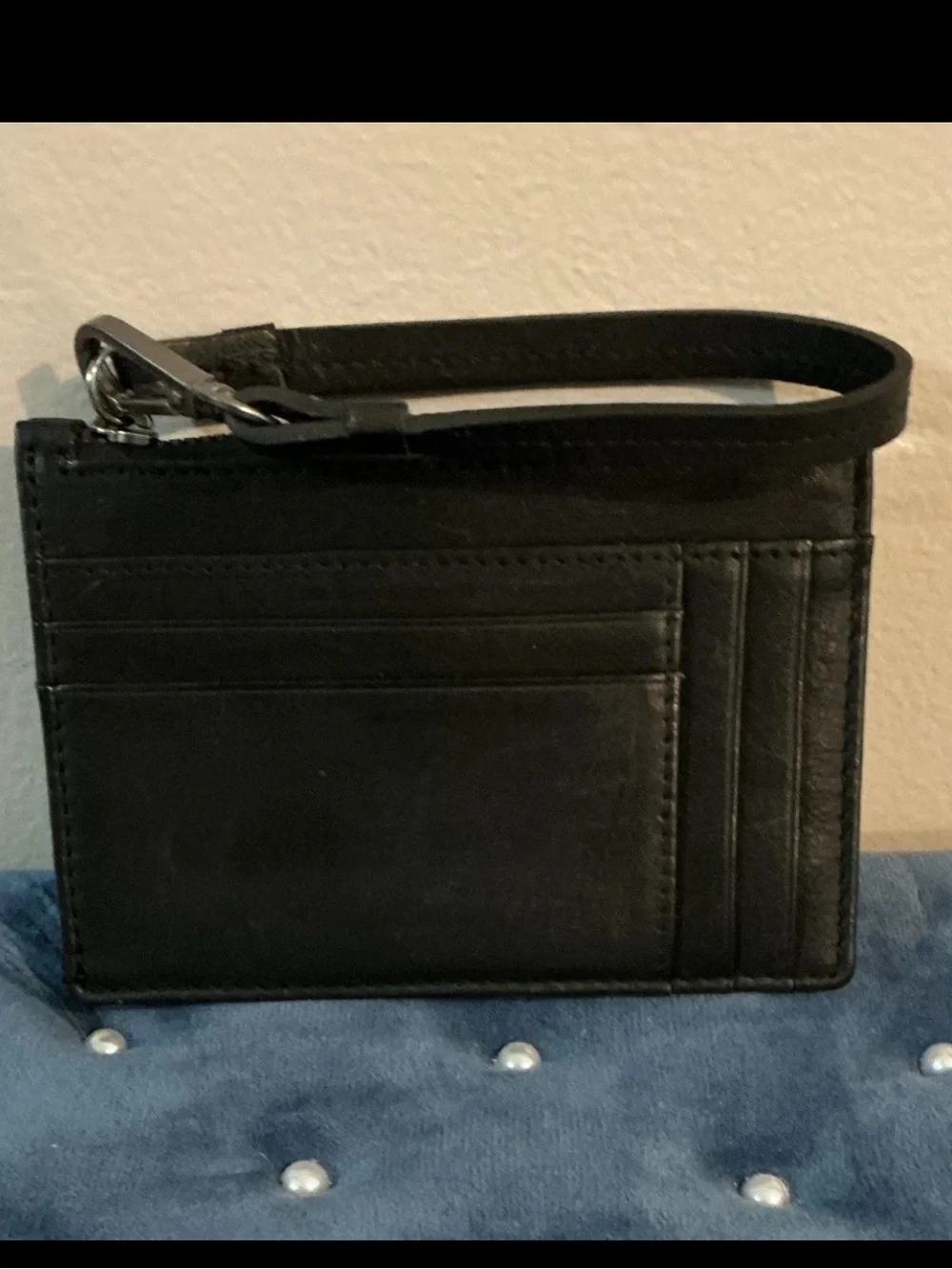 Black Genuine Leather Wristlet Card Wallet 5x3.75 EUC